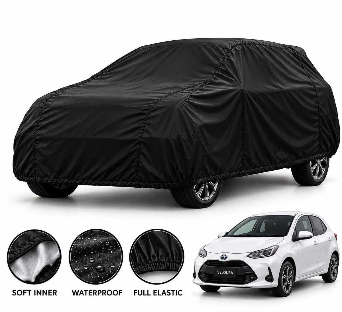 Toyota Vitz car cover in Black — Veloura waterproof parachute