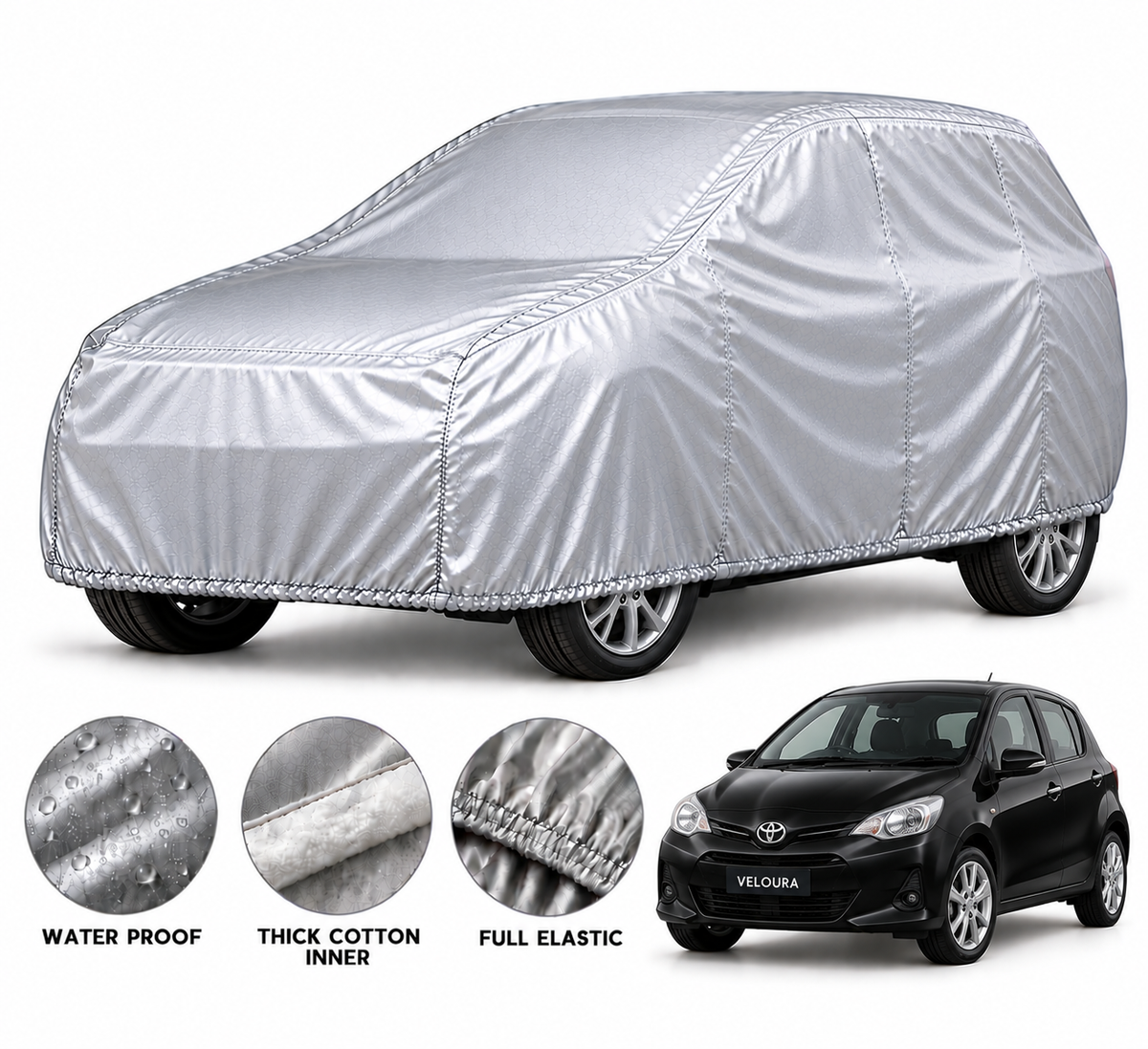 Toyota Vitz car cover in Silver — Veloura waterproof PVC cotton