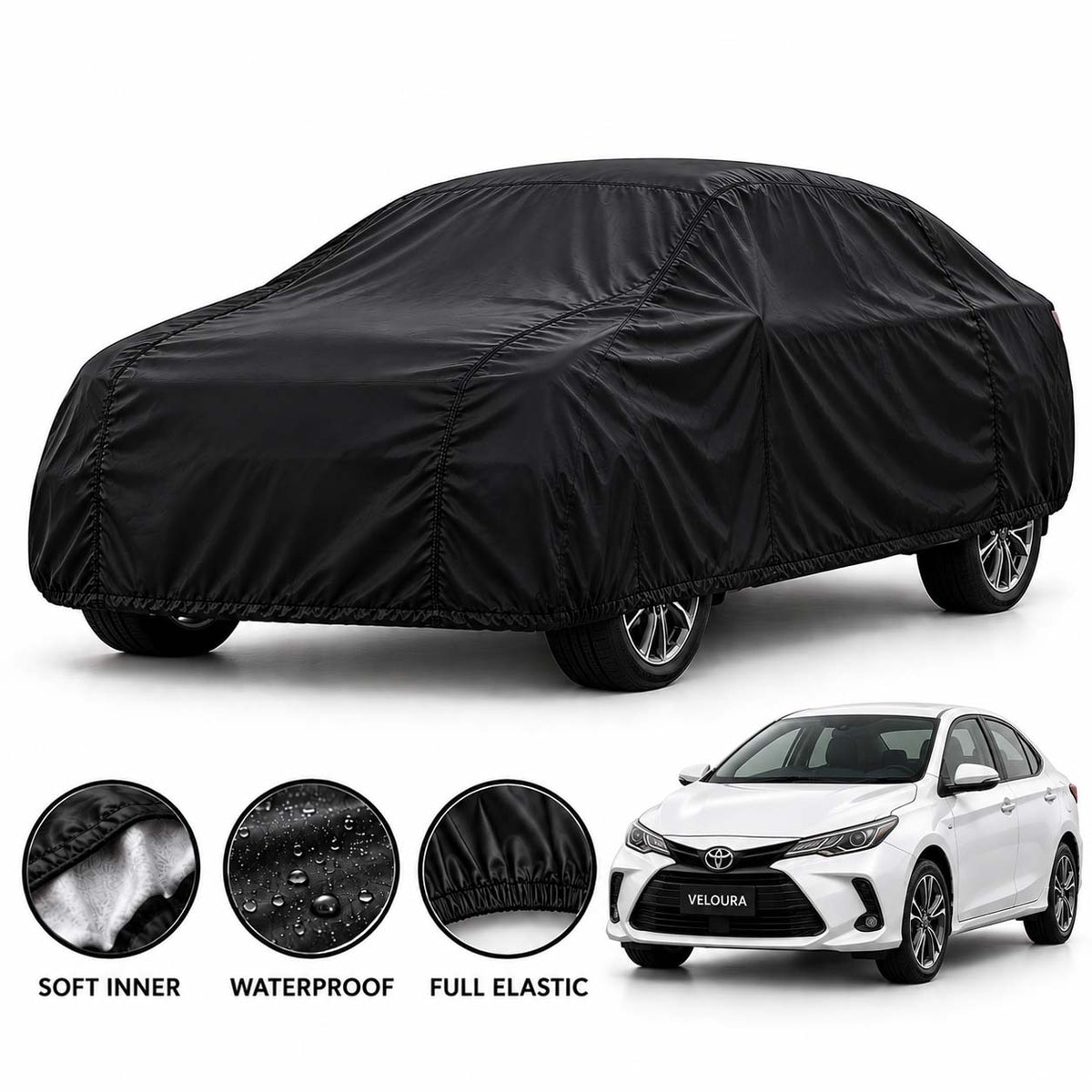Toyota Yaris car cover in Black — Veloura waterproof parachute