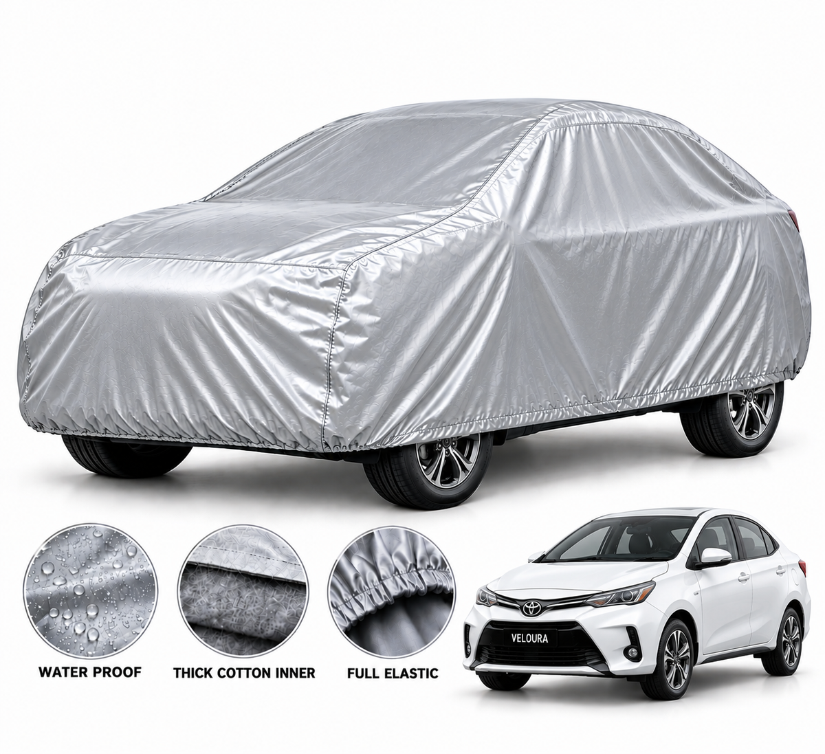 Toyota Yaris car cover in Silver — Veloura waterproof PVC cotton