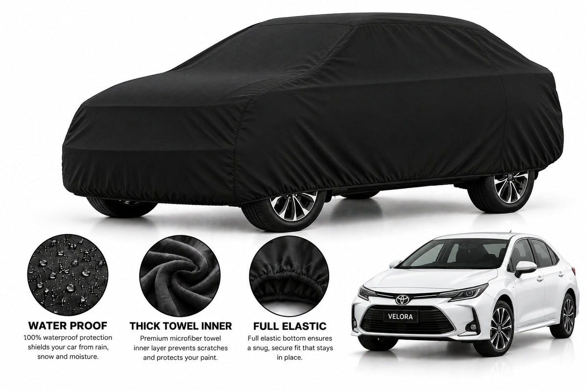 Toyota Corolla car cover in Black — Veloura waterproof microfiber