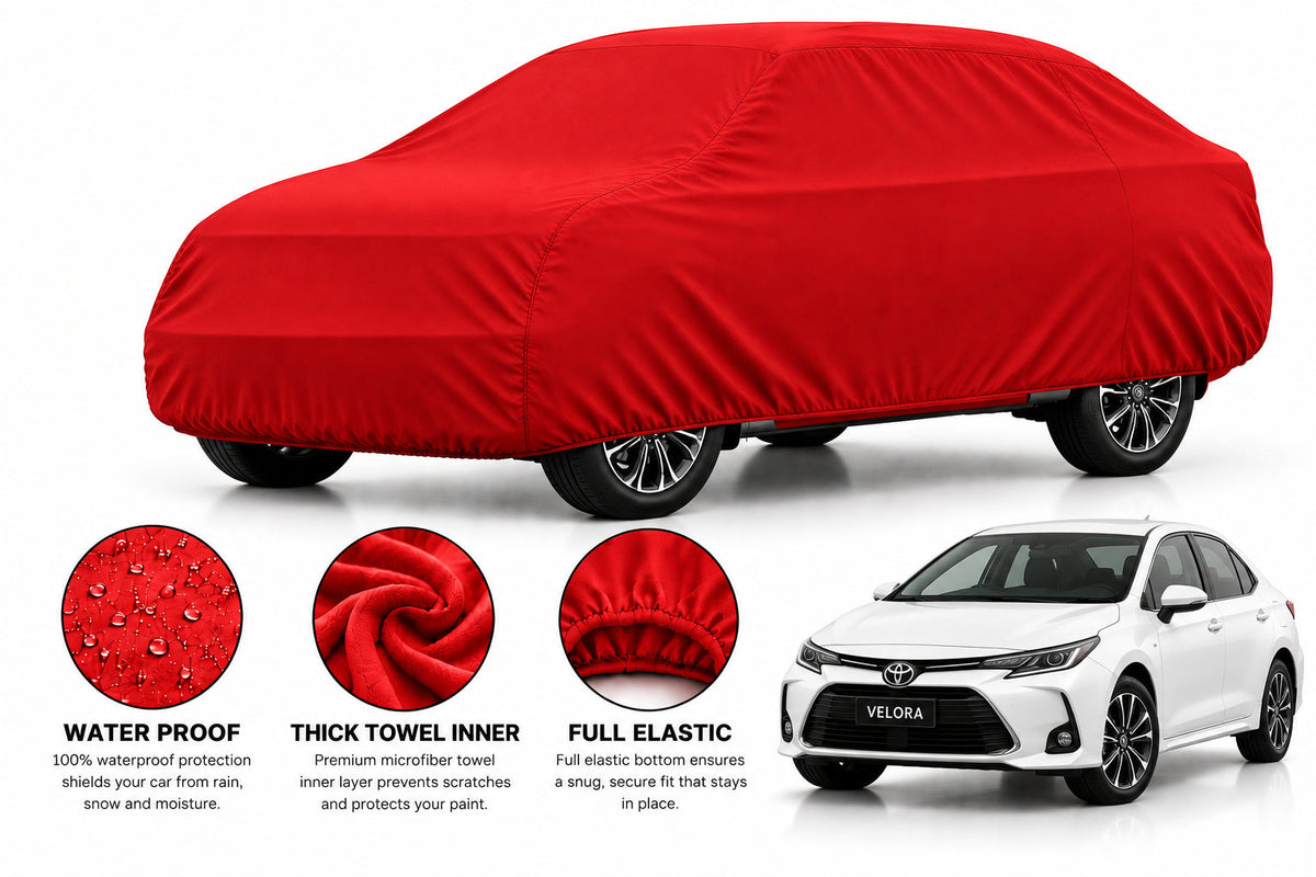 Toyota Corolla car cover in Red — Veloura waterproof microfiber