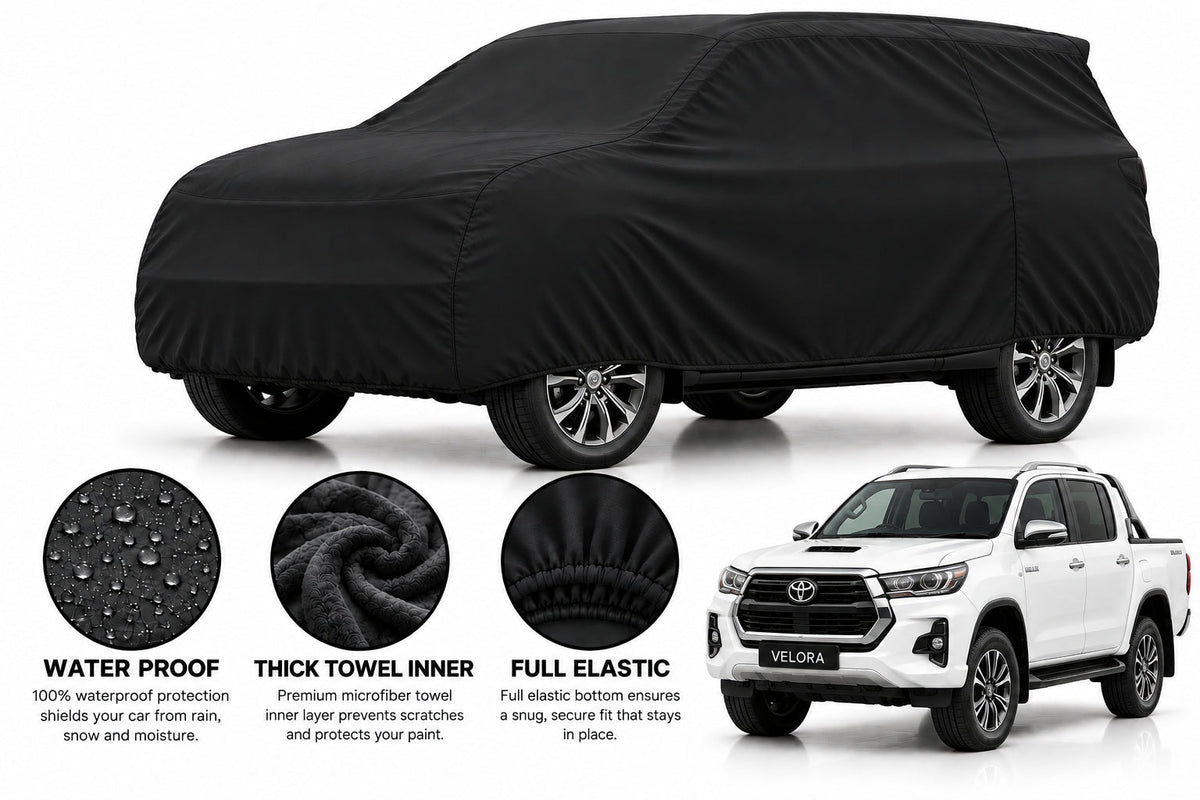 Toyota HILUX car cover in Black — Veloura waterproof microfiber