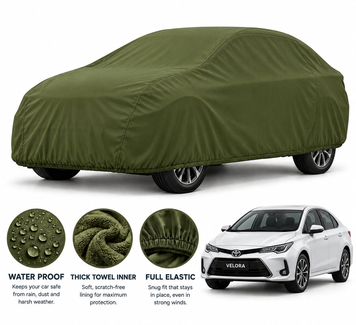 Toyota Corolla car cover in Green — Veloura waterproof microfiber