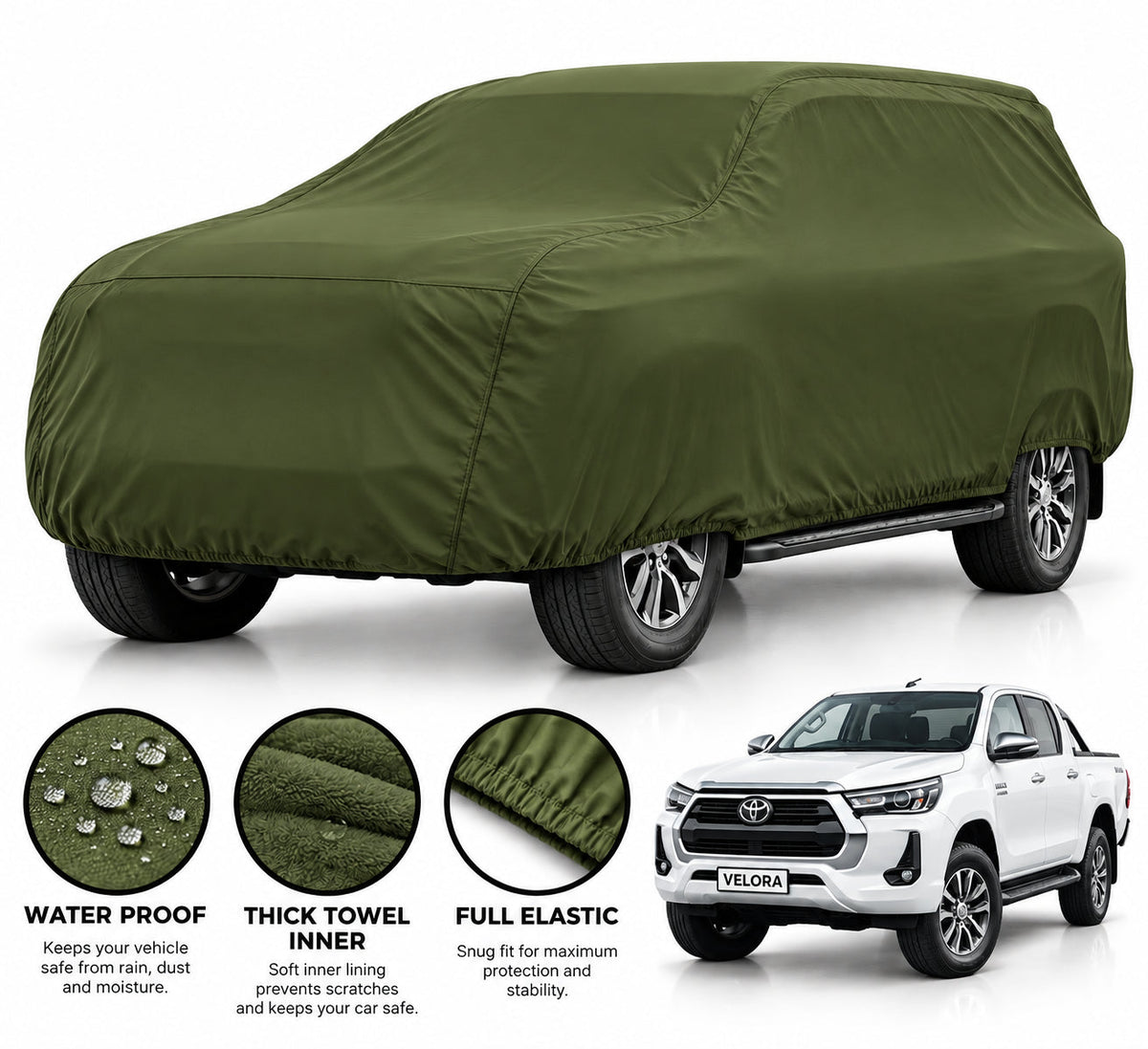 Toyota HILUX car cover in Green — Veloura waterproof microfiber
