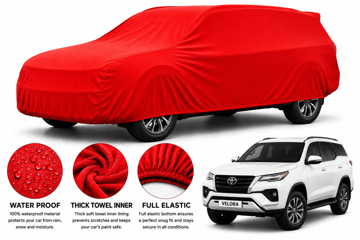 Toyota Fortuner car cover in Red — Veloura waterproof microfiber